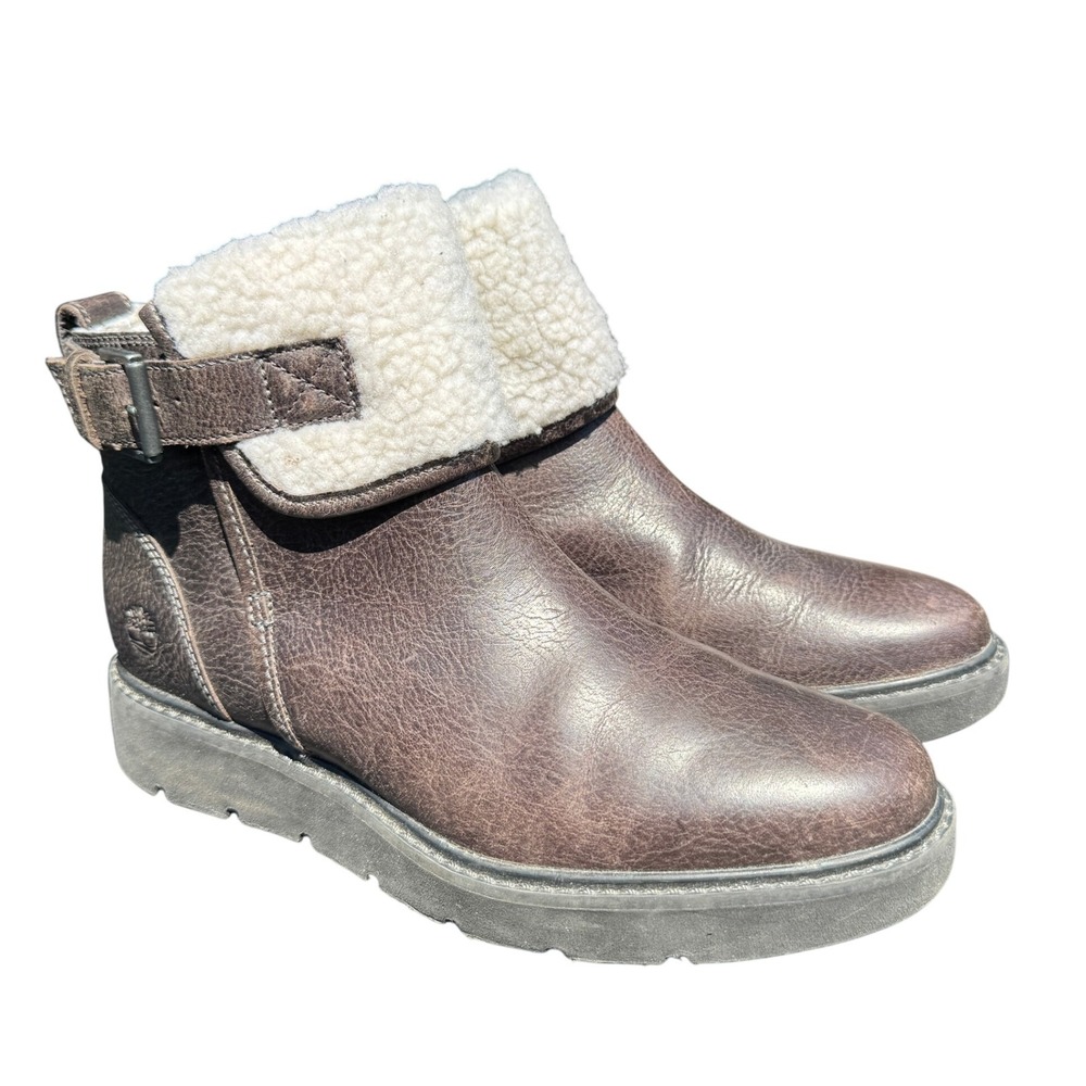 Timberland Kenniston Shearling Cuff‎ Ankle Boots Leather Brown Fleece Lined 6.5